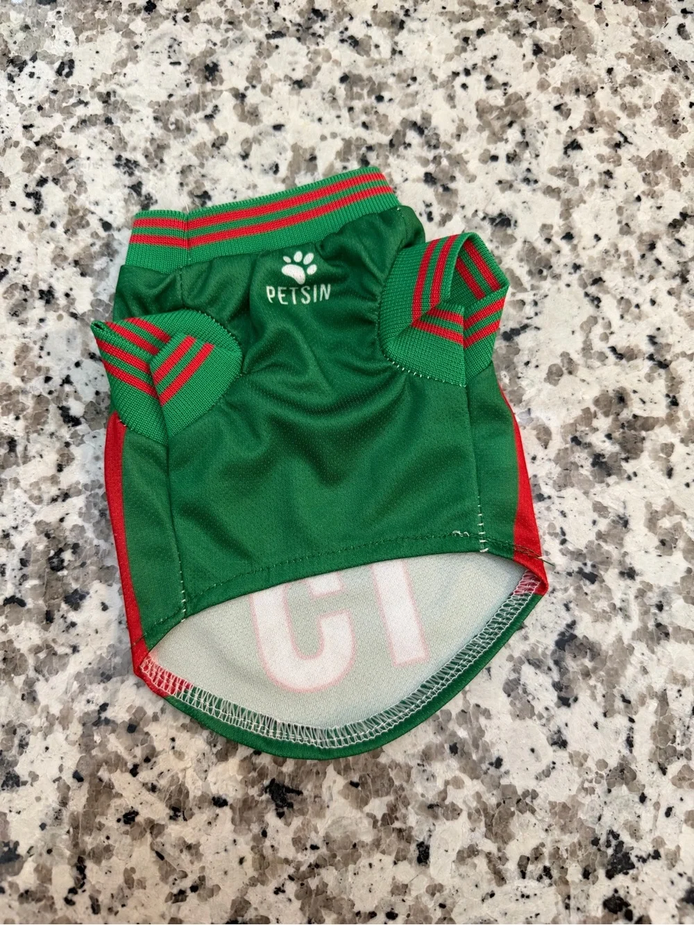 Green 'Mexico' Athletic Pet Jersey with Red Trim. XXS